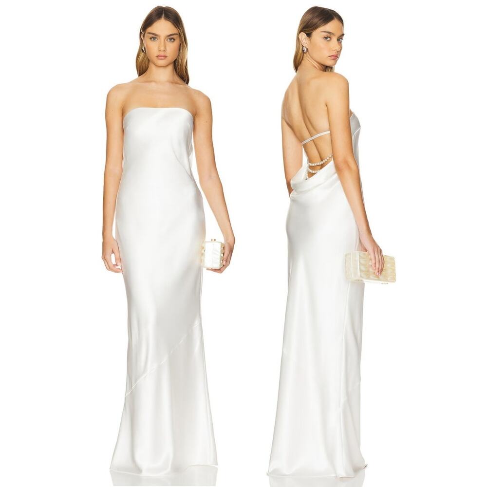 Retrofete Wendi Maxi Dress Strapless Satin Formal Bridal Wedding Party Gala M